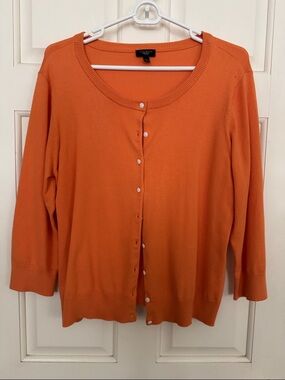 Talbots Vibrant Orange Crewneck Button Cardigan